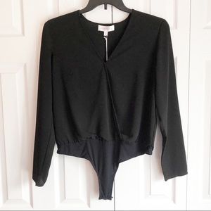 NWT Rampage Black Surplice V-Neck Long Sleeve Bodysuit Large